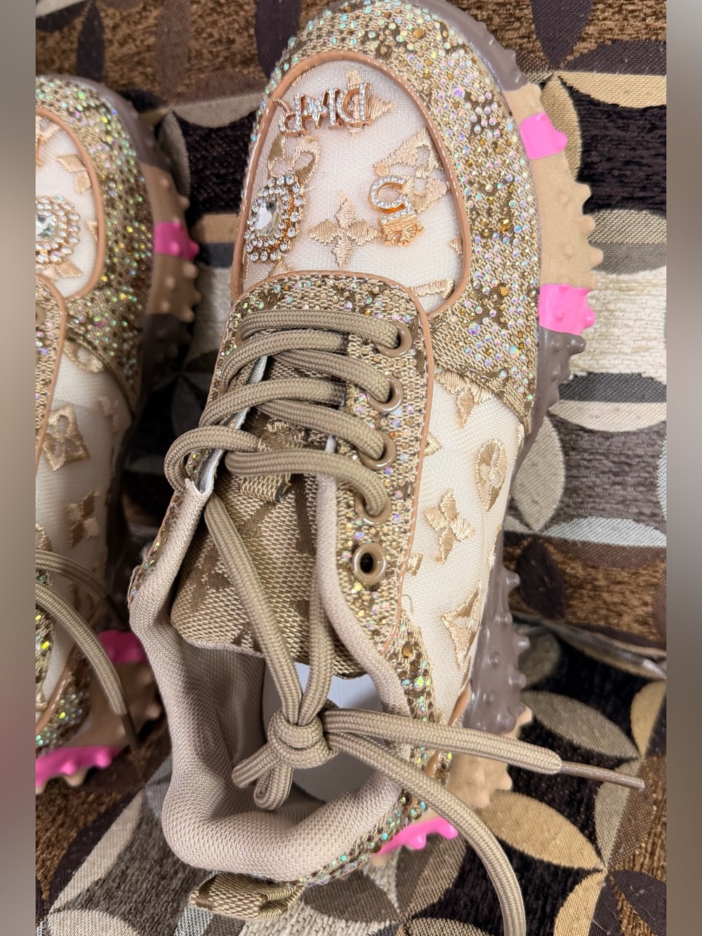 Gold Rhinestone Embellished Chunky Sneakers Size 36 – Brand New - Picture 7 of 16